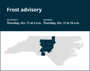 Frost advisory issued for central North Carolina for Thursday