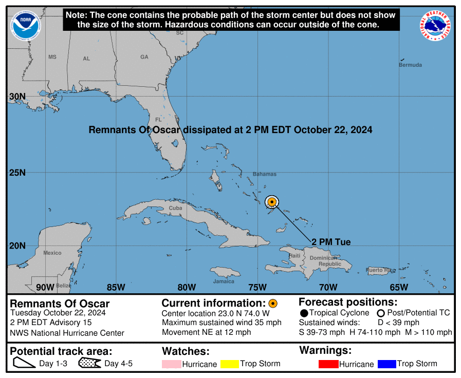 Latest on Remnants of Oscar: Tuesday, Oct 22 update from the National Hurricane Center