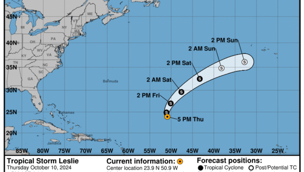 Latest update from the National Hurricane Center on Tropical Storm Leslie for Thursday, Oct 10