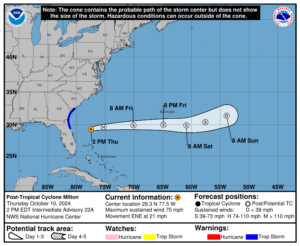 Latest update from the NHC on Post Tropical Cyclone Milton for Thursday, Oct 10