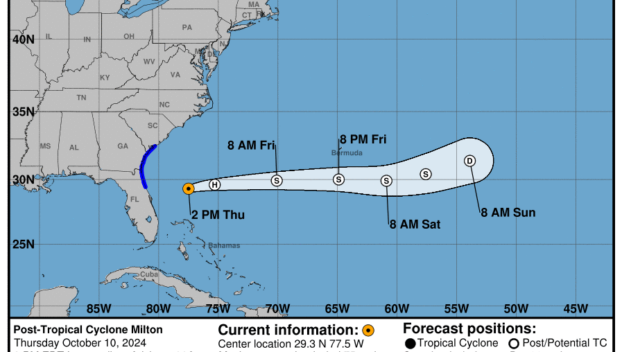 Latest update from the NHC on Post Tropical Cyclone Milton for Thursday, Oct 10