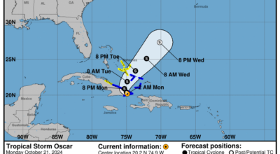 Monday, Oct 21 update from the NHC: Latest on Tropical Storm Oscar