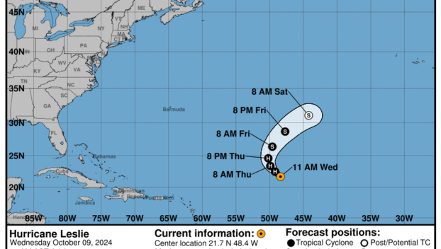 Progress report on Category 1 Hurricane Leslie: Wednesday, Oct 9 update from the National Hurricane Center