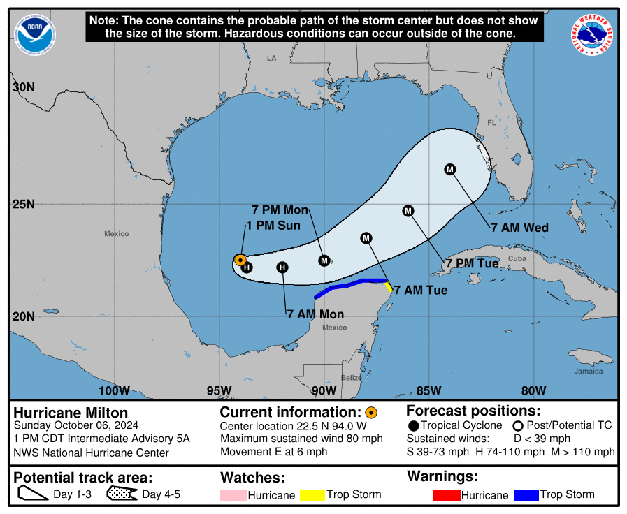 Progress report on Category 1 Hurricane Milton: Sunday, Oct 6 update from the National Hurricane Center