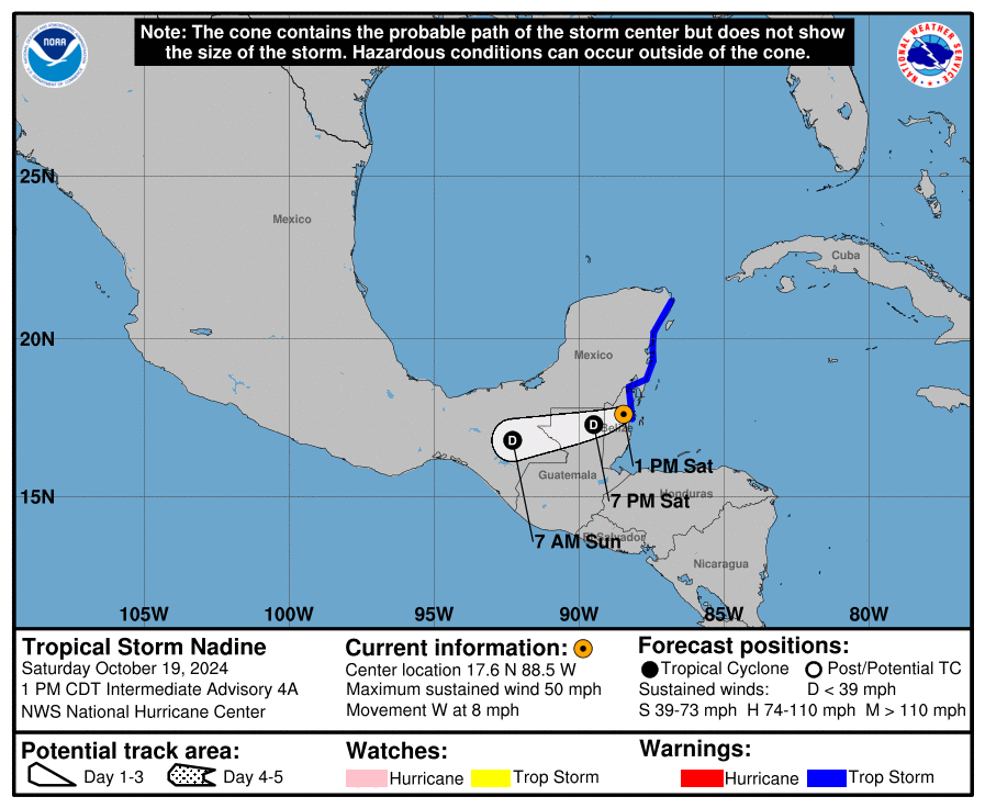 Progress report on Tropical Storm Nadine: Saturday, Oct 19 update from the NHC