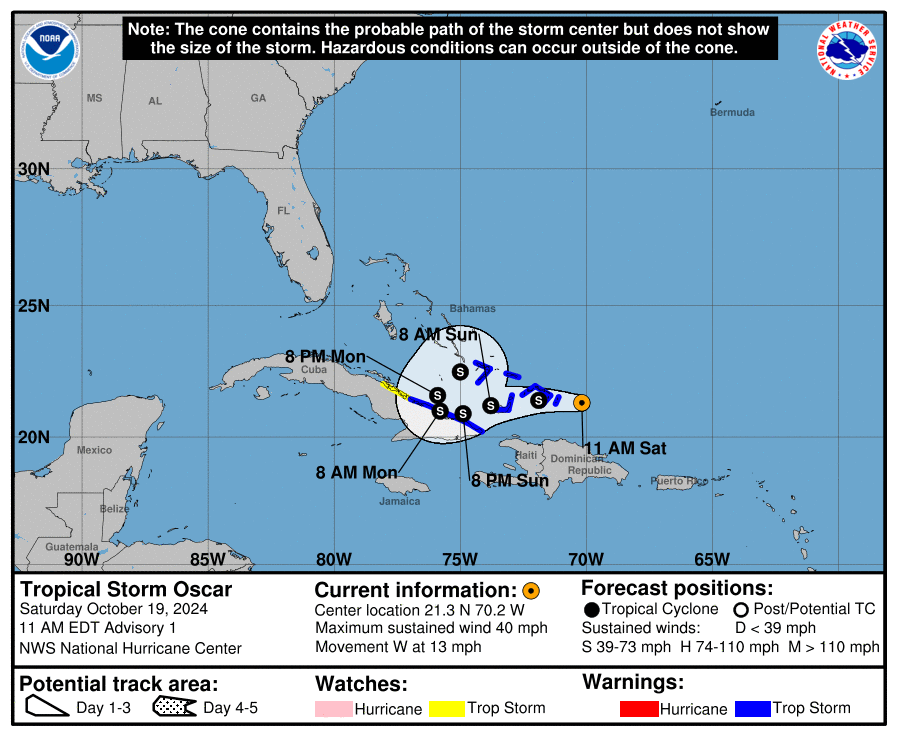 Saturday, Oct 19: Latest update on Tropical Storm Oscar from the National Hurricane Center