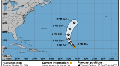 Thursday, Oct 3 update: Latest on Category 4 Hurricane Kirk from the National Hurricane Center