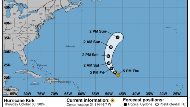 Thursday, Oct 3 update: Latest on Category 4 Hurricane Kirk from the National Hurricane Center