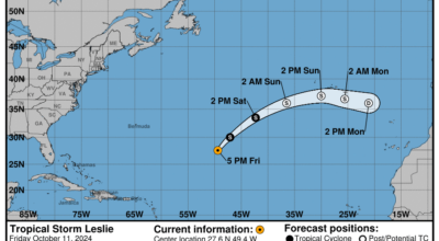 Tropical Storm Leslie: Friday, Oct 11 status update from the National Hurricane Center