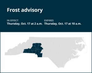 Update: Central North Carolina under a frost advisory Thursday