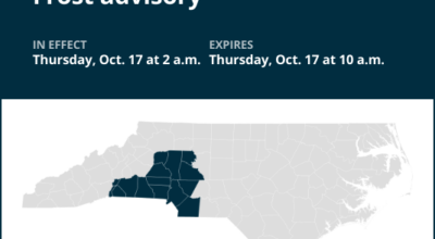 Update: Central North Carolina under a frost advisory Thursday