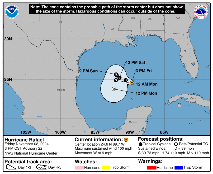 Category 2 Hurricane Rafael: Friday, Nov 8 update from the NHC on latest developments