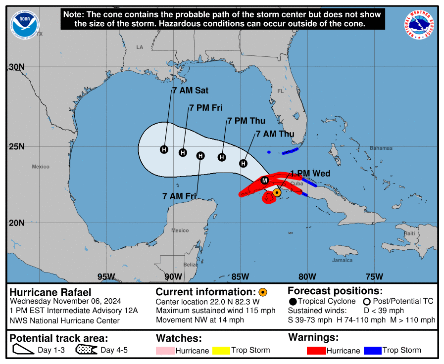 Category 3 Hurricane Rafael: Wednesday, Nov 6 update from the National Hurricane Center on latest developments