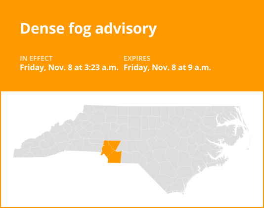 Central North Carolina under a dense fog advisory until Friday morning