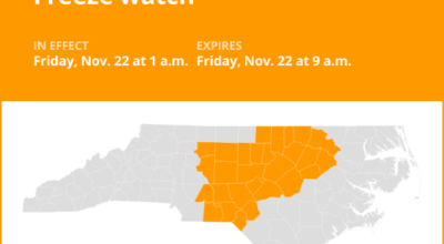 Central North Carolina under a freeze watch Friday