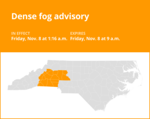 Dense fog advisory affecting central North Carolina until Friday morning