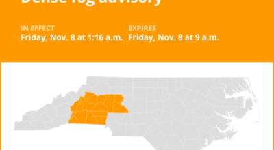 Dense fog advisory affecting central North Carolina until Friday morning