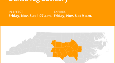 Dense fog advisory issued for central North Carolina until Friday morning