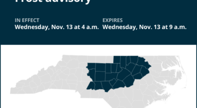 Frost advisory affecting central North Carolina Wednesday