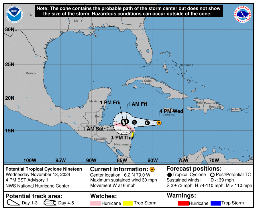 Latest on the Potential Tropical Cyclone: Wednesday, Nov 13 update from the NHC