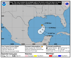 Latest update from the National Hurricane Center on Post Tropical Cyclone Rafael for Sunday, Nov 10