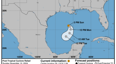 Latest update from the National Hurricane Center on Post Tropical Cyclone Rafael for Sunday, Nov 10