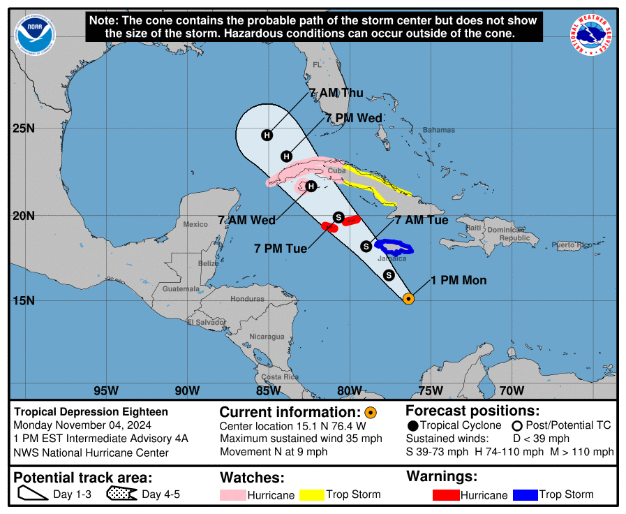 Monday, Nov 4: National Hurricane Center's update on the Tropical Depression