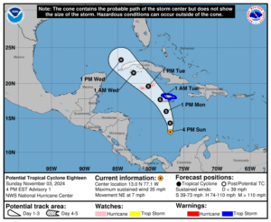 Progress report on the Potential Tropical Cyclone: Sunday, Nov 3 update from the NHC