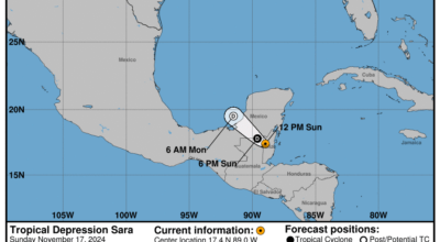 Progress report on Tropical Depression Sara: Sunday, Nov 17 update from the NHC