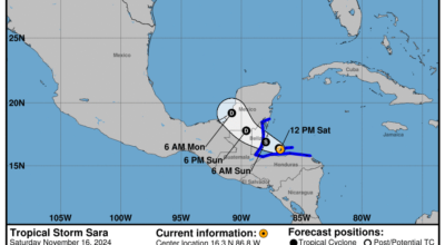 Saturday, Nov 16 update from the National Hurricane Center: Latest on Tropical Storm Sara