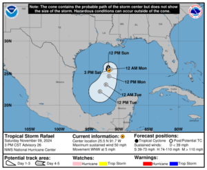 Saturday, Nov 9 update from the NHC: Latest on Tropical Storm Rafael