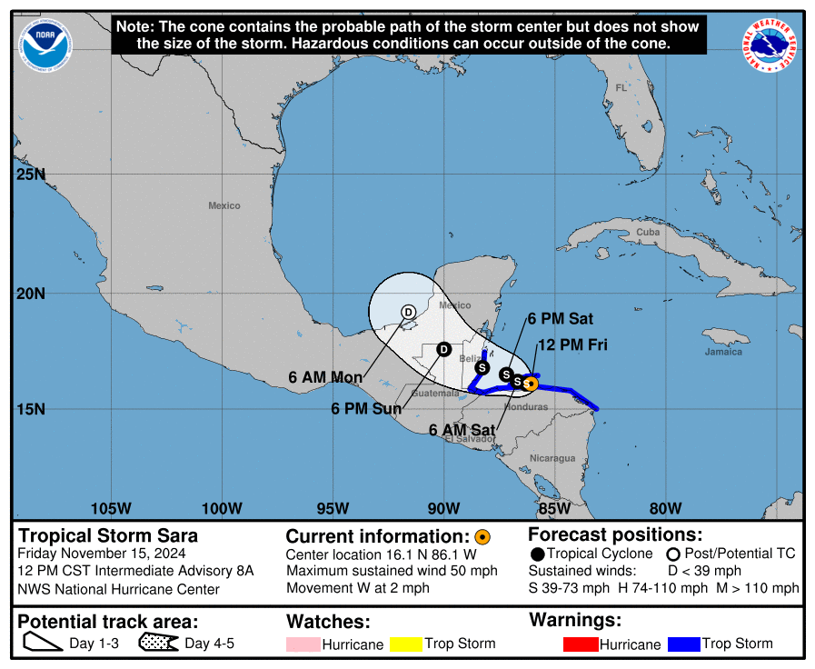 Tropical Storm Sara: Friday, Nov 15 progress report from the National Hurricane Center