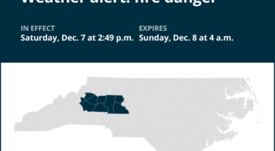 Be prepared for fire danger in central North Carolina until early Sunday morning