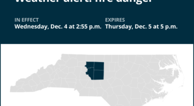 Be prepared for fire danger in central North Carolina until early Thursday evening