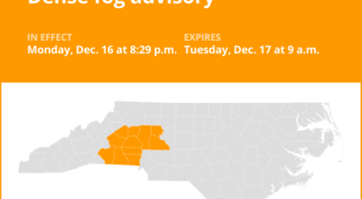 Central North Carolina under a dense fog advisory until Tuesday morning