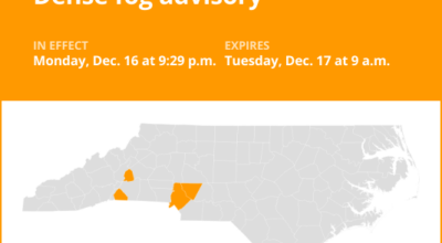 Dense fog advisory issued for central North Carolina until Tuesday morning