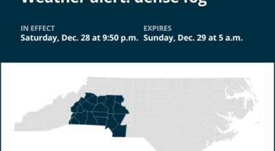 Prepare for dense fog in central North Carolina until early Sunday morning