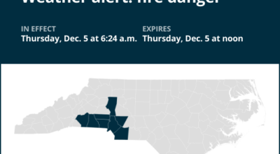 Prepare for fire danger in central North Carolina until Thursday midday