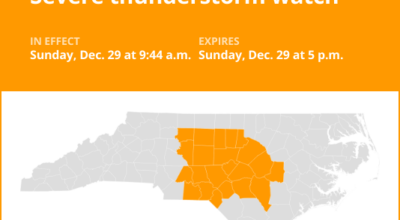 Severe thunderstorm watch affecting central North Carolina until early Sunday evening