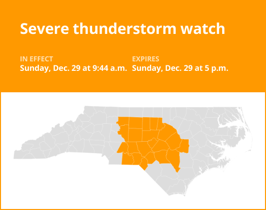 Severe thunderstorm watch affecting central North Carolina until early Sunday evening