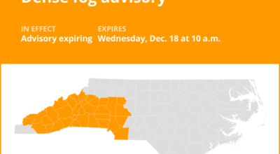 The current dense fog advisory will expire at 10 a.m.