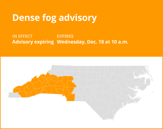 The current dense fog advisory will expire at 10 a.m.