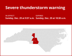 Update: Thunderstorms with damaging winds in central North Carolina Sunday