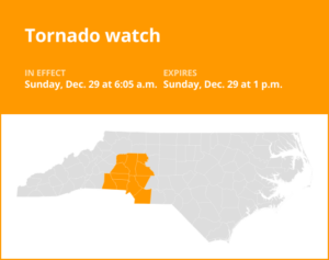 Update: Tornado watch for central North Carolina until Sunday afternoon