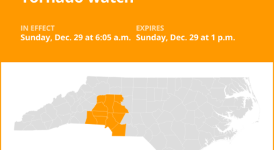 Update: Tornado watch for central North Carolina until Sunday afternoon