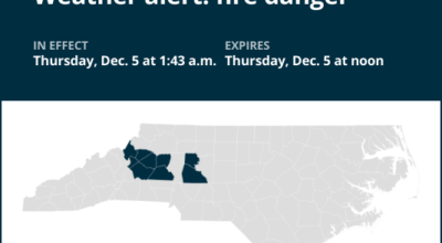 Update: Weather alert issued for fire danger in central North Carolina until Thursday midday