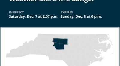 Weather alert issued for fire danger in central North Carolina until Sunday evening