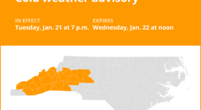 Central North Carolina under a cold weather advisory until Wednesday midday