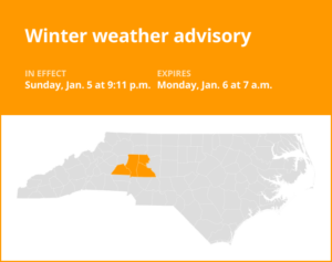 Central North Carolina under a winter weather advisory until Monday morning