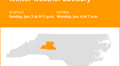 Central North Carolina under a winter weather advisory until Monday morning